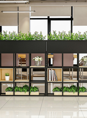 北欧铁艺置物架餐厅咖啡厅装饰围墙实木隔板办公室矮屏风隔断花架