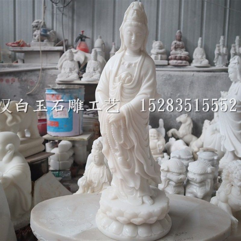 四川汉白玉佛像装饰精美大理石雕刻工艺品摆件观音释迦摩尼