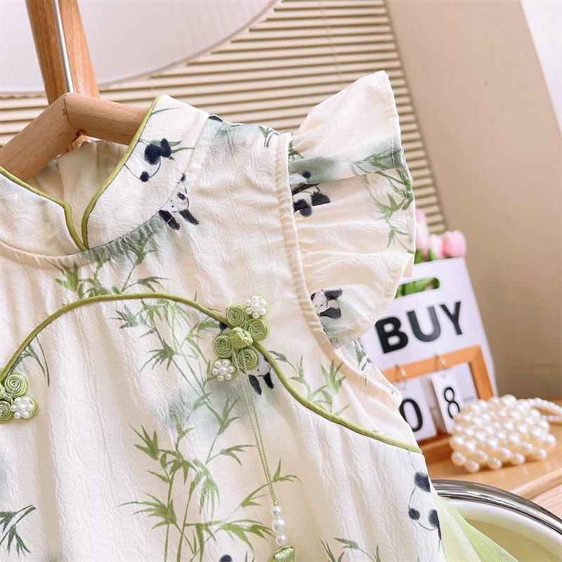 女童夏装连衣裙2024新款女宝宝国风旗袍裙小童汉服儿童网纱公主裙