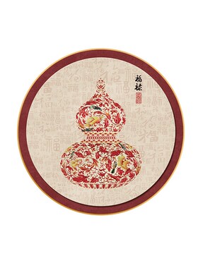 新中式圆形玄关装饰画寓意好的葫芦挂画走廊过道挂画福禄大气壁画