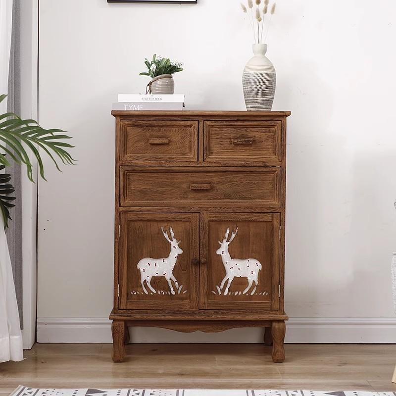 复古实木马门储物柜收纳斗柜抽屉式卧室客厅储物柜子实木餐边柜子