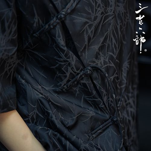 三省六部【吏部大黑天】夏季中式改良暗纹斜襟盘扣立领短袖衬衫