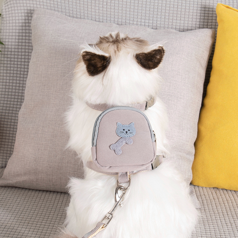 猫咪牵引绳背心式胸背带外出专用防挣脱溜猫绳子栓猫绳可爱带背包