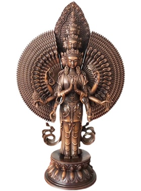 千手观音菩萨  十一面千手观音佛像居家供奉摆件 仿古紫铜佛像