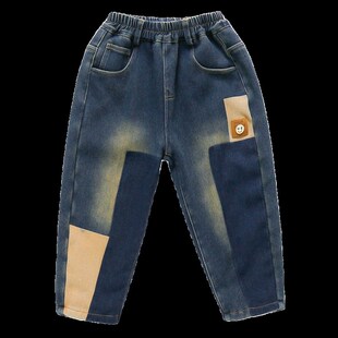 男童裤子加绒秋冬款2024新款冬装加厚牛仔裤儿童宽松男孩潮酷棉裤