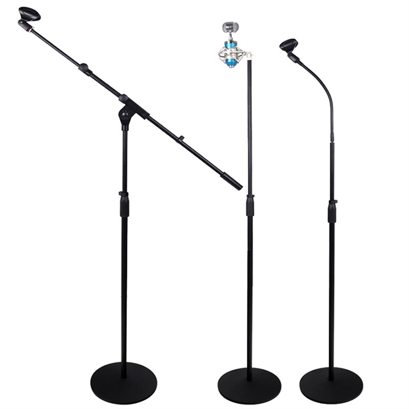 麦克风支架电容麦落地式直播无线舞台金属圆盘升降麦架立式话筒架