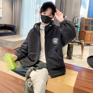 童装男童外套加绒加厚秋冬款2024新款儿童男孩毛毛衣摇粒绒男冬装