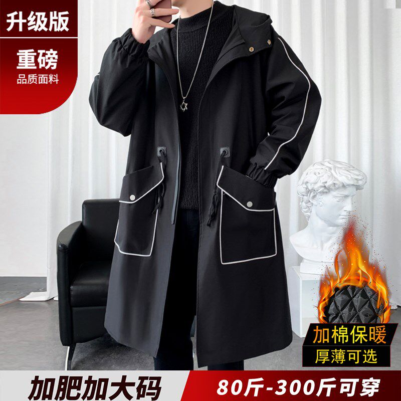 风衣外套男秋冬款棉服男款冬季高级感棉衣男中长款宽松胖子加大码