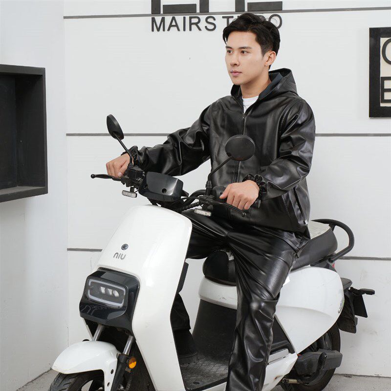 连帽皮衣皮裤套装秋季皮外套男士劳保防风防水工作服宽松大码一套
