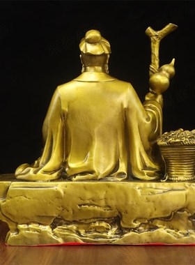 纯黄铜药王孙思邈铜像摆件五大名医托葫芦灵芝仙草孙思邈药王菩萨