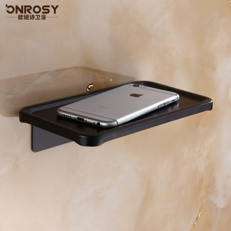 卫生间手机架镜前架洗漱置物台酒店浴室黑色一字板置物架免打孔