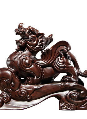 黑檀木雕刻貔貅摆件实木皮丘家居客厅办公室装饰摆设乔迁开业送礼