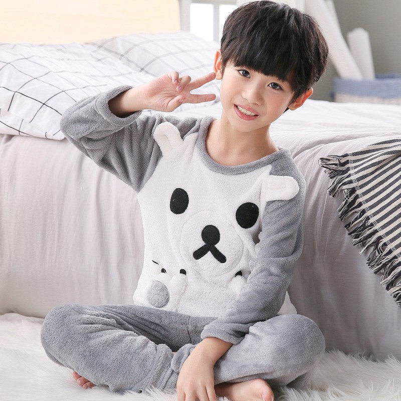 儿童睡衣法兰绒秋冬男女小孩加厚珊瑚绒长袖家居服中大童宝宝套装