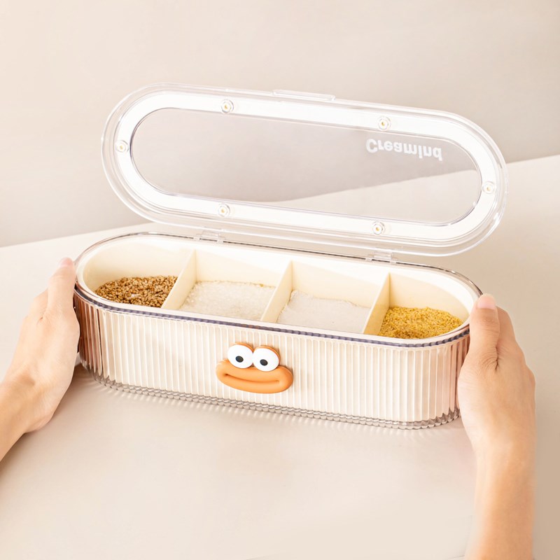 厨房调料盒带盖四格收纳套装盐味精一体家用调味罐透明佐料收纳盒