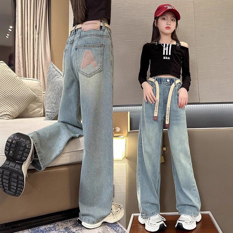 女童牛仔裤秋季款2024新款阔腿裤中大童秋季装裤子儿童宽松直筒裤,童装/婴儿装/亲子装,儿童牛仔裤,淘宝优惠券,粉丝福利购,淘宝优惠卷