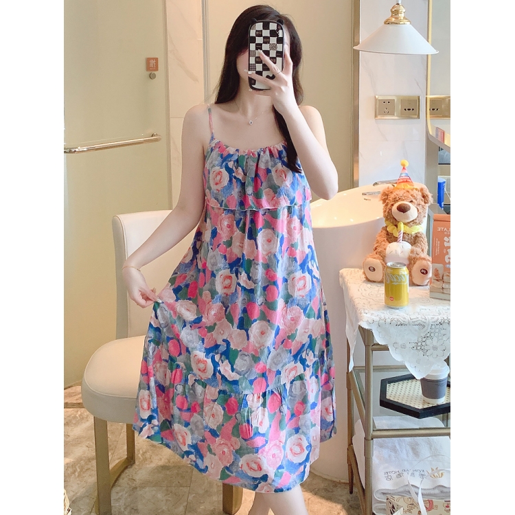 2024年新款防凸点吊带棉绸睡裙女夏薄款睡衣大码家居服学生连衣裙