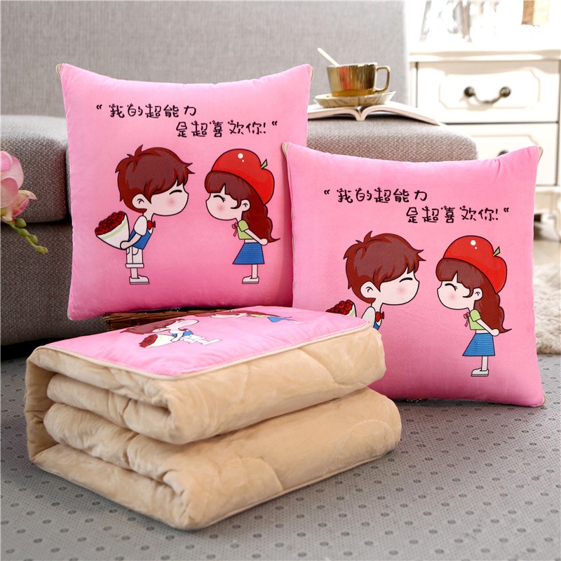 加厚冬季抱枕被子两用汽车珊瑚绒毯午睡枕头小靠枕办公室靠垫神器