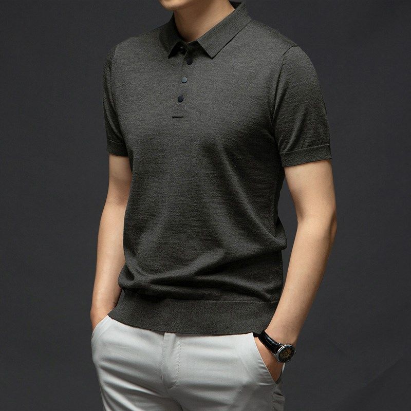 薄款精纺短袖羊毛衫男100纯羊毛polo衫毛衣男士针织打底春秋新款