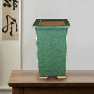 新款 高档精品宜兴名家秦夕洪高四方均绿釉面签筒千筒紫砂盆景盆