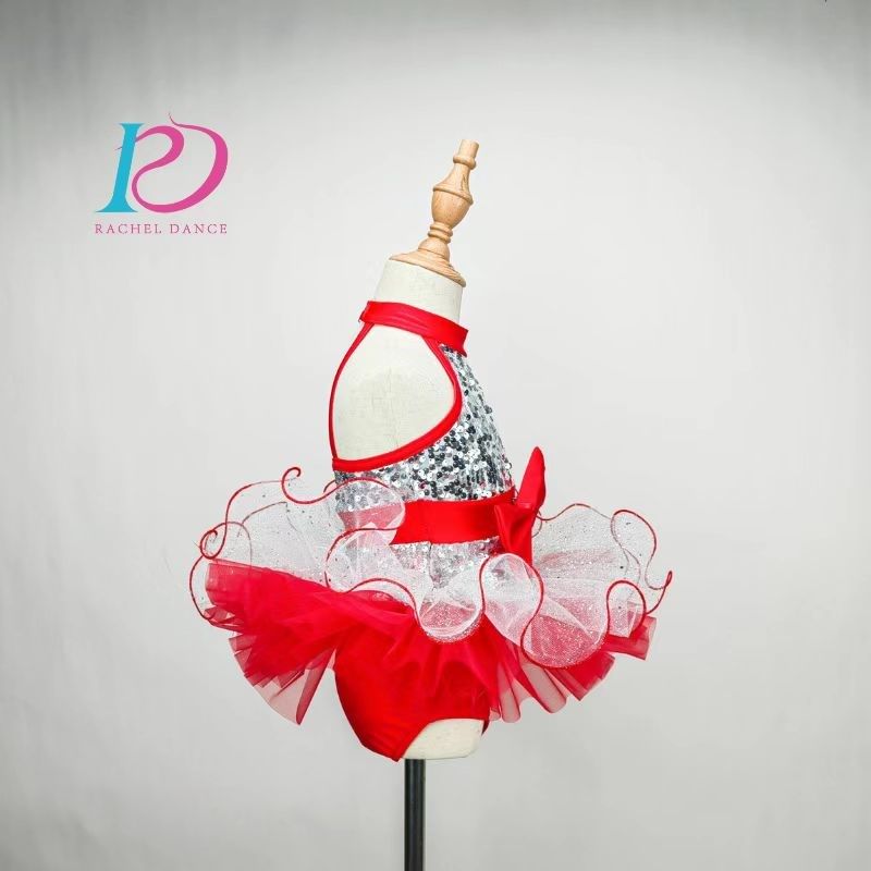 儿童舞台演出服可爱公主幼儿舞蹈服蓬蓬裙亮片红色纱裙芮其儿