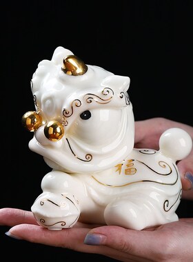 东方泥土陶瓷狮头舞狮子高档摆件客厅电视柜装饰家居乔迁新居礼品