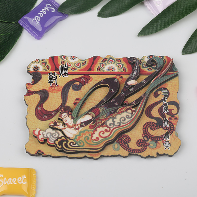 敦煌立体木制冰箱贴莫高窟壁画 创意家居装饰水晶玻璃磁性贴
