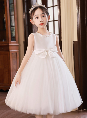 儿童粉色蓬蓬公主裙子花童白色婚纱裙女童礼服连衣裙套装表演出服