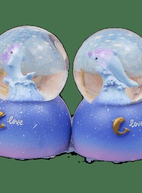 新款渐变海豚发光水晶球摆件圣诞节送同学生日礼物女学生闺蜜装饰