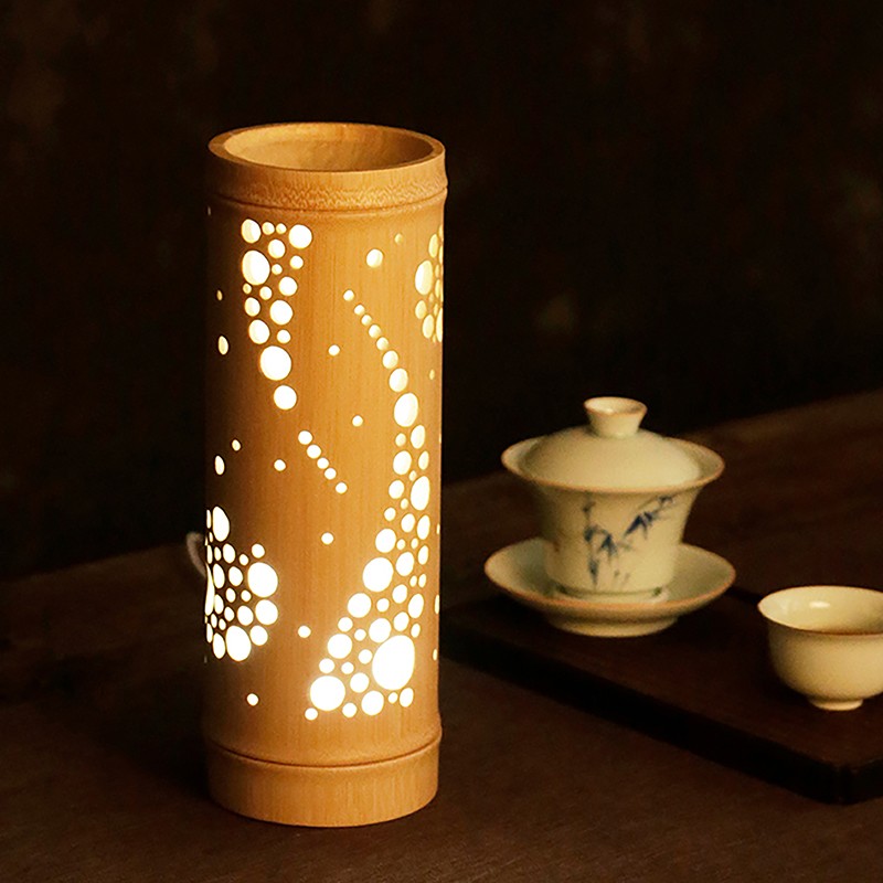 日式仿古竹编台灯茶室灯具酒店客厅禅意灯罩新中式小夜灯装饰摆件