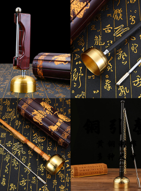 纯铜自动引磬铜罄伸缩引庆法器木鱼助功课用品长引罄清脆厚重引罄