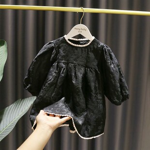 女童简约高级公主裙子 新款 5岁女宝宝提花棉绸连衣裙3女童春秋季