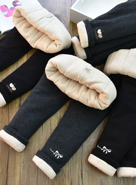 一条过冬女童蚕丝德绒棉裤宝宝蝴蝶结樱桃保暖弹力一体休闲内搭裤