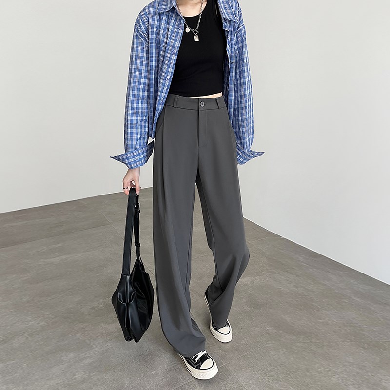 灰色西装裤女夏薄款2024新款春秋高级感垂感小个子直筒窄版阔腿裤