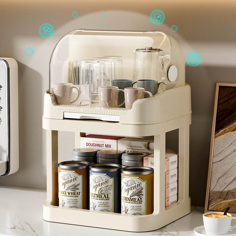 防尘桌面杯子收纳置物架杯架水杯储物柜架子茶具咖啡马克杯收纳盒