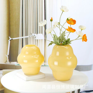 法式 中古玻璃花瓶餐桌网红郁金香轻奢客厅插花水培家居摆件