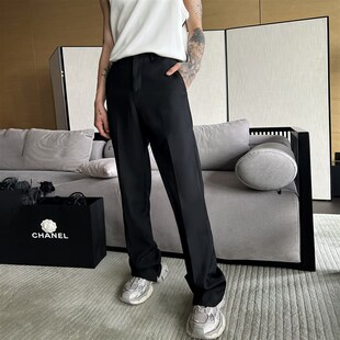 子上男装 小众高级感黑色宽松直筒显高显瘦垂感开叉拖地西裤男潮