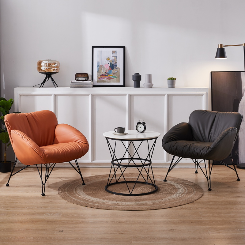 北欧单人沙发小户型轻奢皮革卧室阳台客厅懒人休闲沙发桌椅组合
