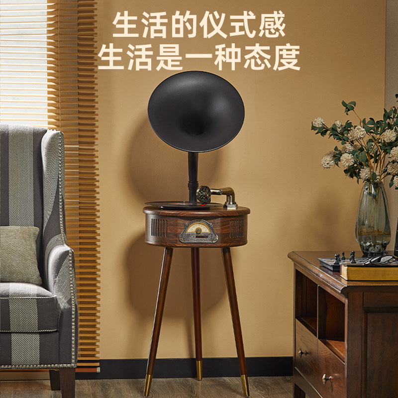 洛斯贝拉复古黑胶唱片机简约落地留声机一体机蓝牙音响客厅摆件
