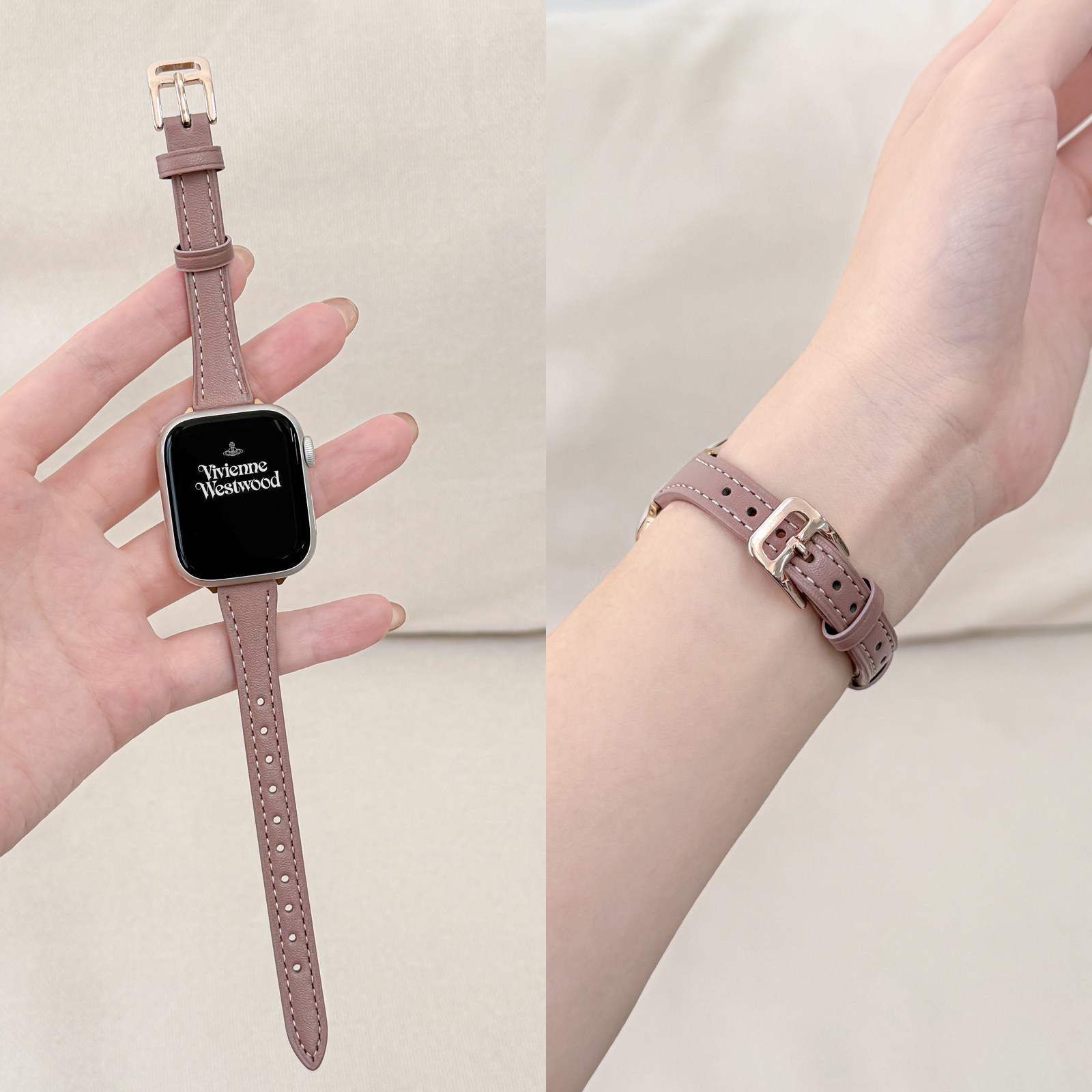 适用iWatch超细方扣皮表带女韩系