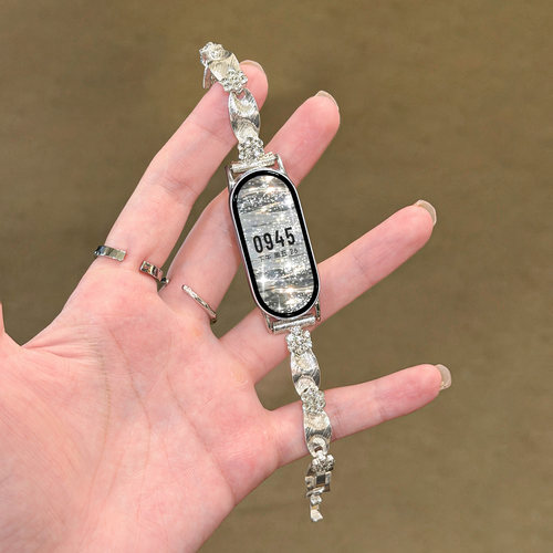 适用小米手环闪钻花朵金属表带女