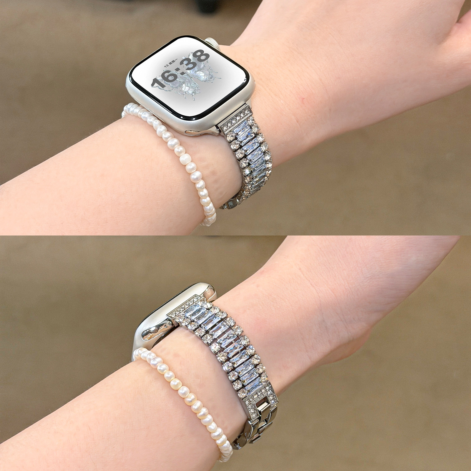 适用iWatch彩钻金属手链表带女夏