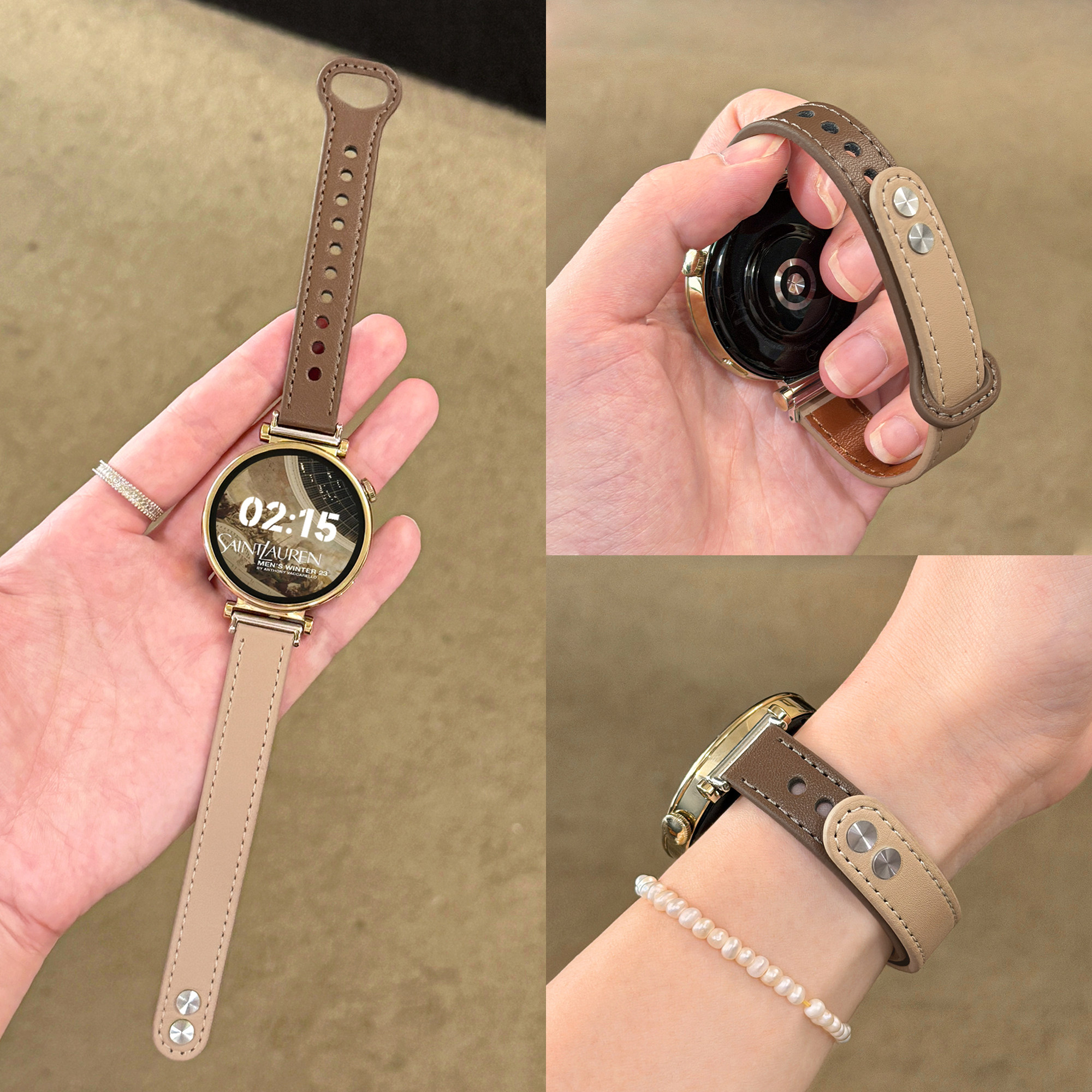 适用各智能手表系列双钉皮表带细
