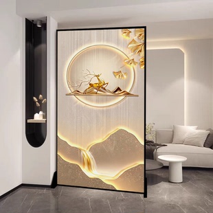 现代轻奢铝合金屏风隔断中式办公室客厅玄关卧室遮挡定制移动座屏
