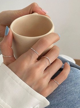 高级简约冷淡风素圈戒指女