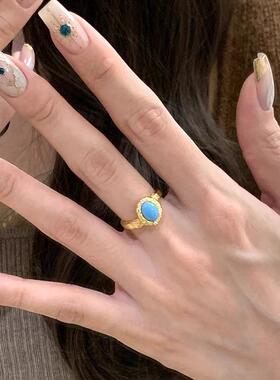 中古风个性化绿松石拉丝戒指