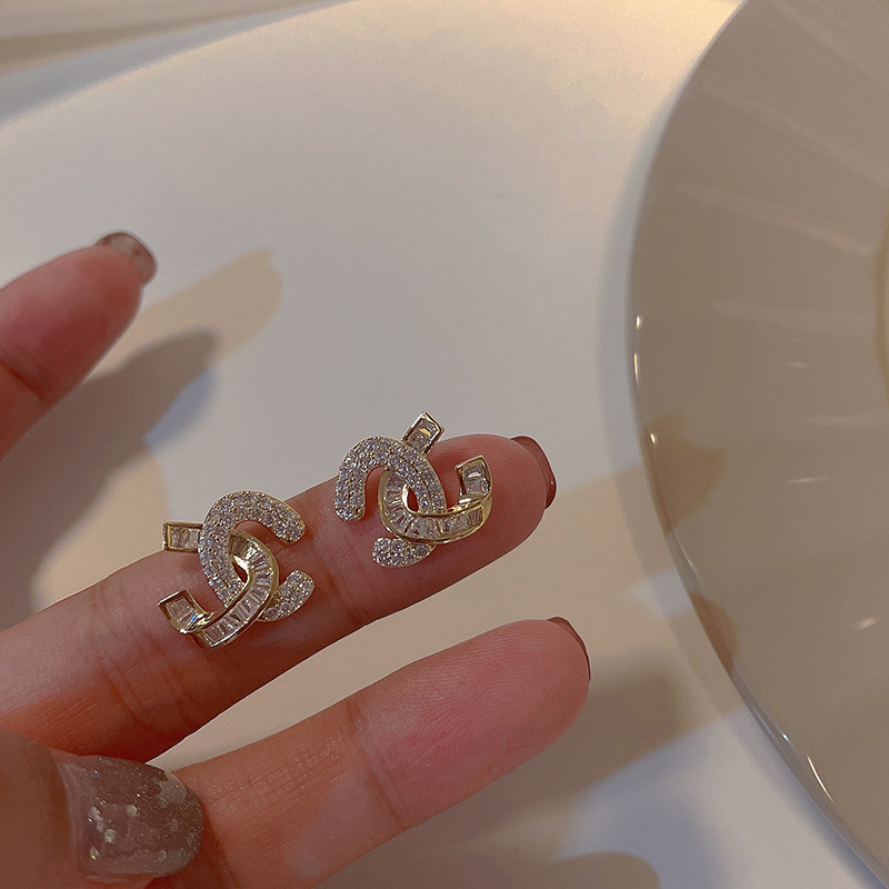 耳夹无耳洞纯银耳钉复古小香风双c女轻奢锆石高级感精致小巧百搭