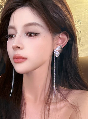 金属褶皱高级流苏链条蝴蝶耳饰女