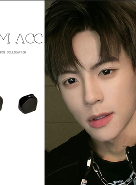 纯银耳钉个性男士日常新款爆款男生小众设计百搭潮男美式黑色耳饰