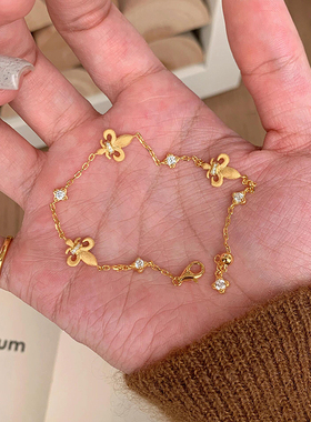 中古拉丝金色鸢尾花手链闪钻女款