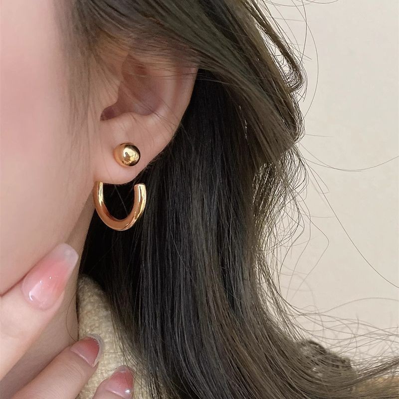 法式复古金豆子C型ins风耳钉